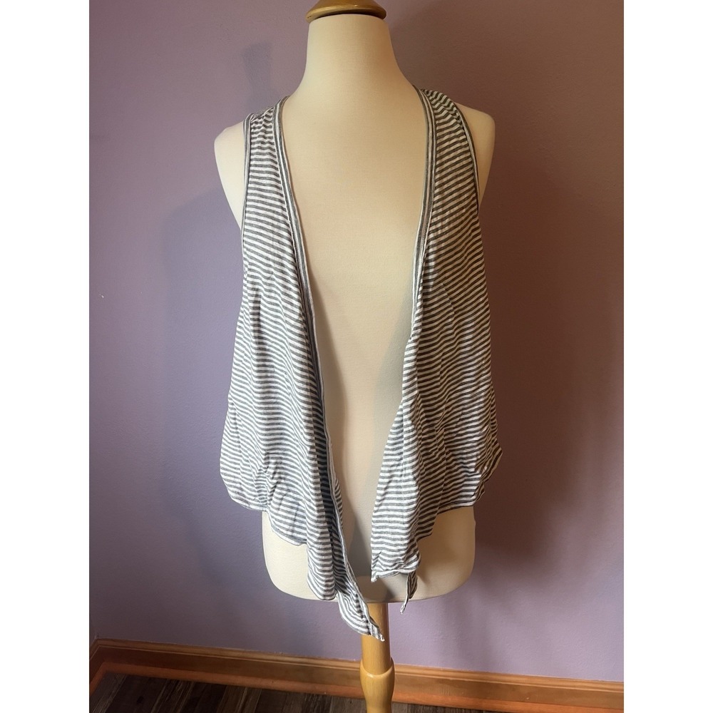 Aerie Grey Gray White Stripe Tie Summer Tank Top Open Front Cardigan Size Medium